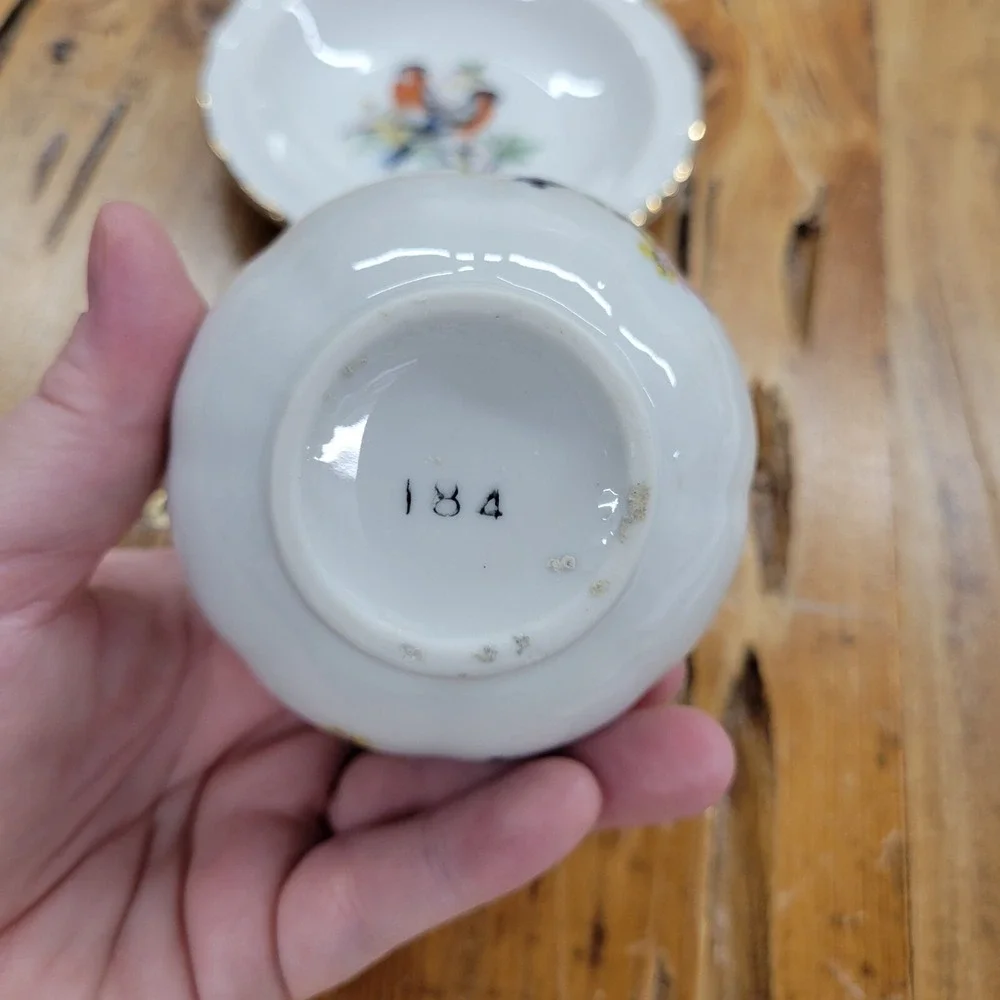 Vintage Porcelain Small Pitcher Jug & Basin Dish‎ Set Birds Orioles Gold Trim
